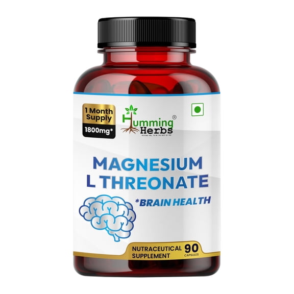 Humming Herbs Magnesium L-Threonate Supplement | 1800mg Per Serving | 183mg Elemental Magnesium | 90 Vegetarian Capsules | Dietary Supplement