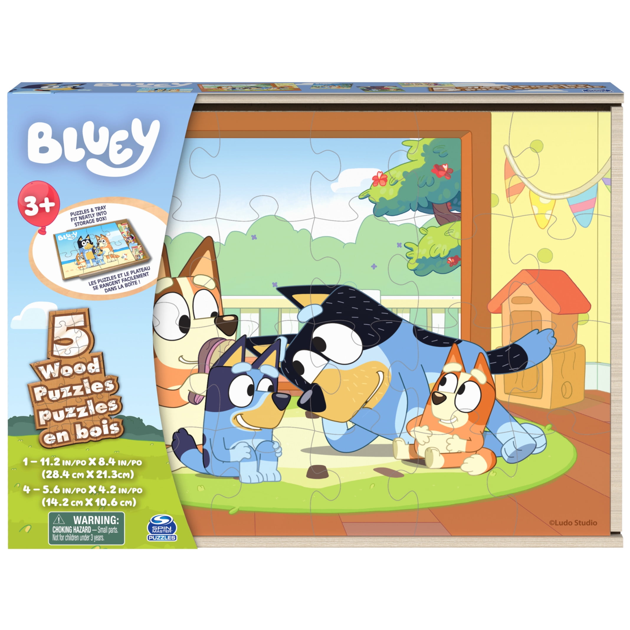 Bluey Wooden Puzzle 5 Pack With Holding Tray - Includes 24-Piece & 8-Piece Puzzles, Stickers, Officially Licensed