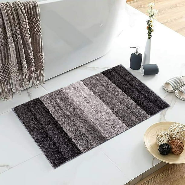 Microfiber Bath Mat Soft Non Slip, Brown Striped Bathroom Rugs