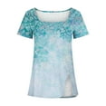thumbnail image 4 of Hauts d'Été Grande Taille pour Femmes Mode Décontractée Imprimée Col Carré Manches Courtes Boutons Hauts Blouses Amples Col en V T-Shirt Femmes en Solde, 4 of 5