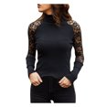 thumbnail image 2 of Juebong Lightweight Womens Turtleneck Long Sleeve Cotton Sweatshirts To Wear With Leggings Casual Jumper Tops Lace Blouse,Black,XXL, 2 of 6