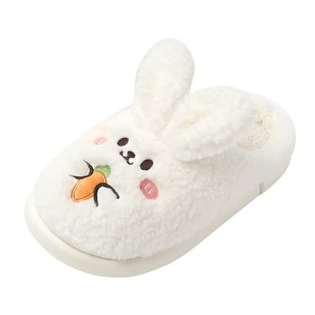 

Slippers For Women Ladies Slip On Plush Flat Home Winter Round Toe Keep Warm Cartoon Rabbit Slippers Shoes