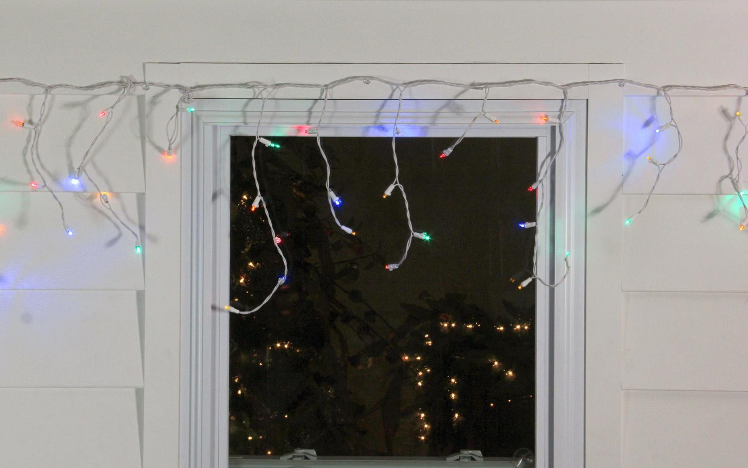 Set of 100 Multi-Color LED Wide Angle Icicle Christmas Lights - White Wire
