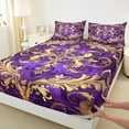 thumbnail image 3 of Erosebridal Boho Damask Queen Sheet Sets,Baroque Floral Style Queen Sheet Sets,Gold Purple Gothic Theme Bed Sheets Set Queen Size For Teens,Ultra Soft Room Decoration，4pcs, 3 of 8
