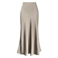 thumbnail image 5 of Joernso Women Elegant Faux Silk Satin Skirt High Waist Fishtail Skirt A-Line Solid Color Glossy Office Lady Skirt Workwear, 5 of 8