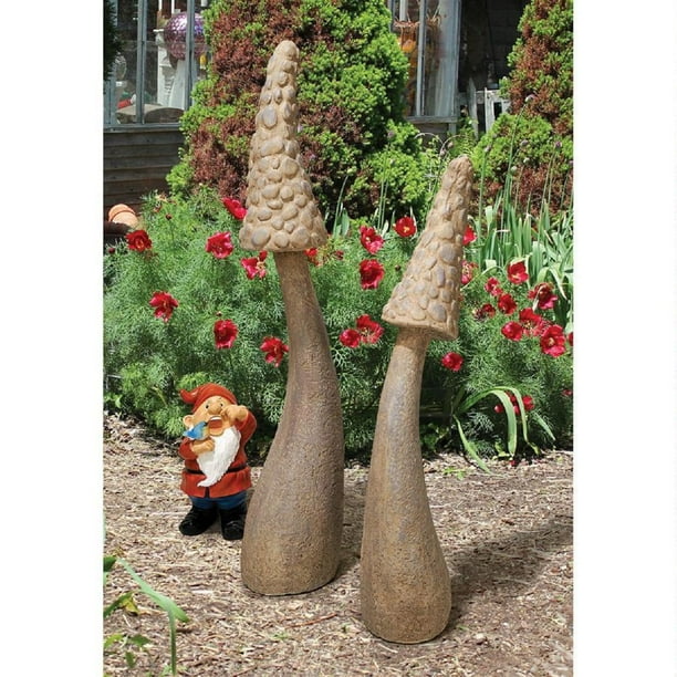 Set Of 2 Mystic Mushroom Outdoor Garden Statues 43"