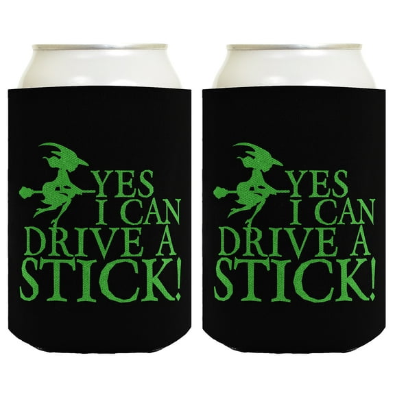 ThisWear Funny Witch Halloween Gifts Yes I Can Drive A Stick 2-pack Can Coolie Drink Coolers Coolies Black