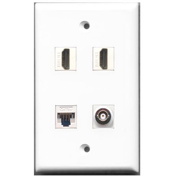 RiteAV - 2 Port HDMI 1 Port BNC 1 Port Cat5e Ethernet White Wall Plate