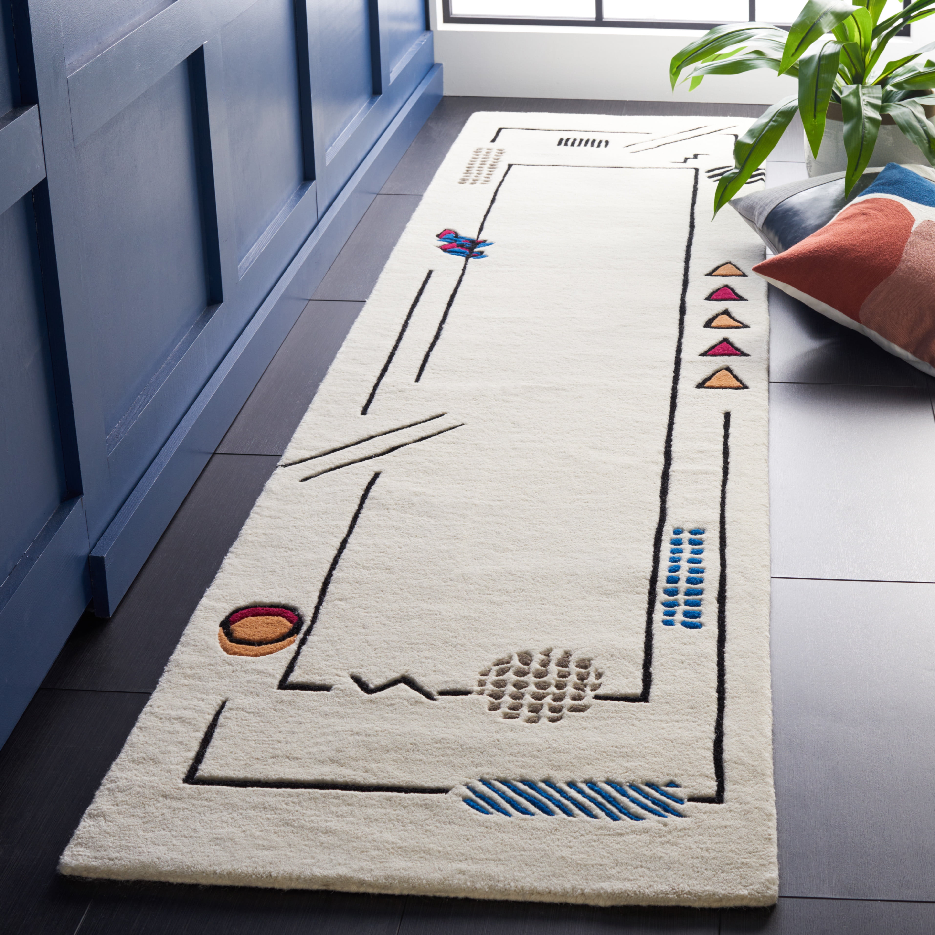 SAFAVIEH Fifth Avenue Cynthia Abstract Runner Rug, Ivory/Blue, 2'3" x 9'