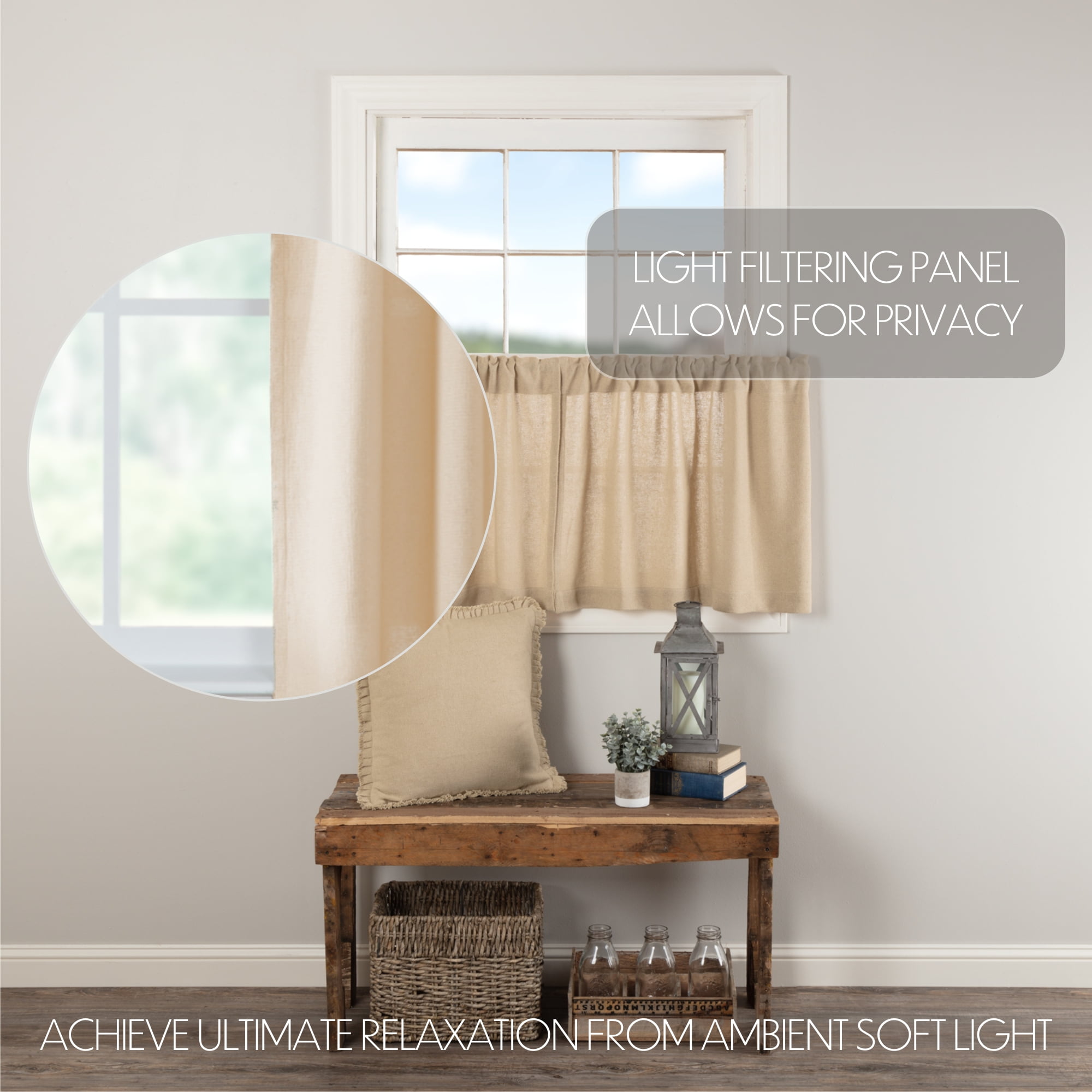 VHC Brands Burlap Farmhouse Vintage Tier Set of 2 Curtains 24x36