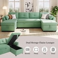 thumbnail image 4 of Modern U-Shaped Sectional Sofa Bed with Storage and USB Ports, Green Teddy Fabric Sleeper Couch for Living Room, Convertible Chaise Lounge with Lumbar Pillows, 4 of 9