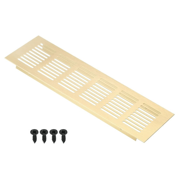 Uxcell 10"x3" Rectangle Air Vent Cover Door Grille Ventilation Cover Louvered with Screws for Cabinet Gold Tone