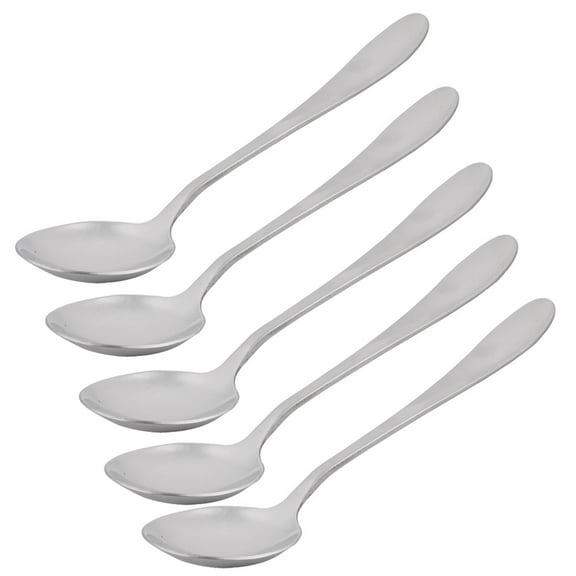 Unique Bargains Stainless Steel Round Kitchen Table Tea Spoon Scoop Silver Tone 5 Pcs