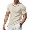 thumbnail image 2 of Fashion YLSDY Mens Henley Shirts Short Sleeve Muscle Fit Corchet Knit Performance Moisture Wicking Tops Dressy Casual Golf Office tees Khaki XXXL, 2 of 9