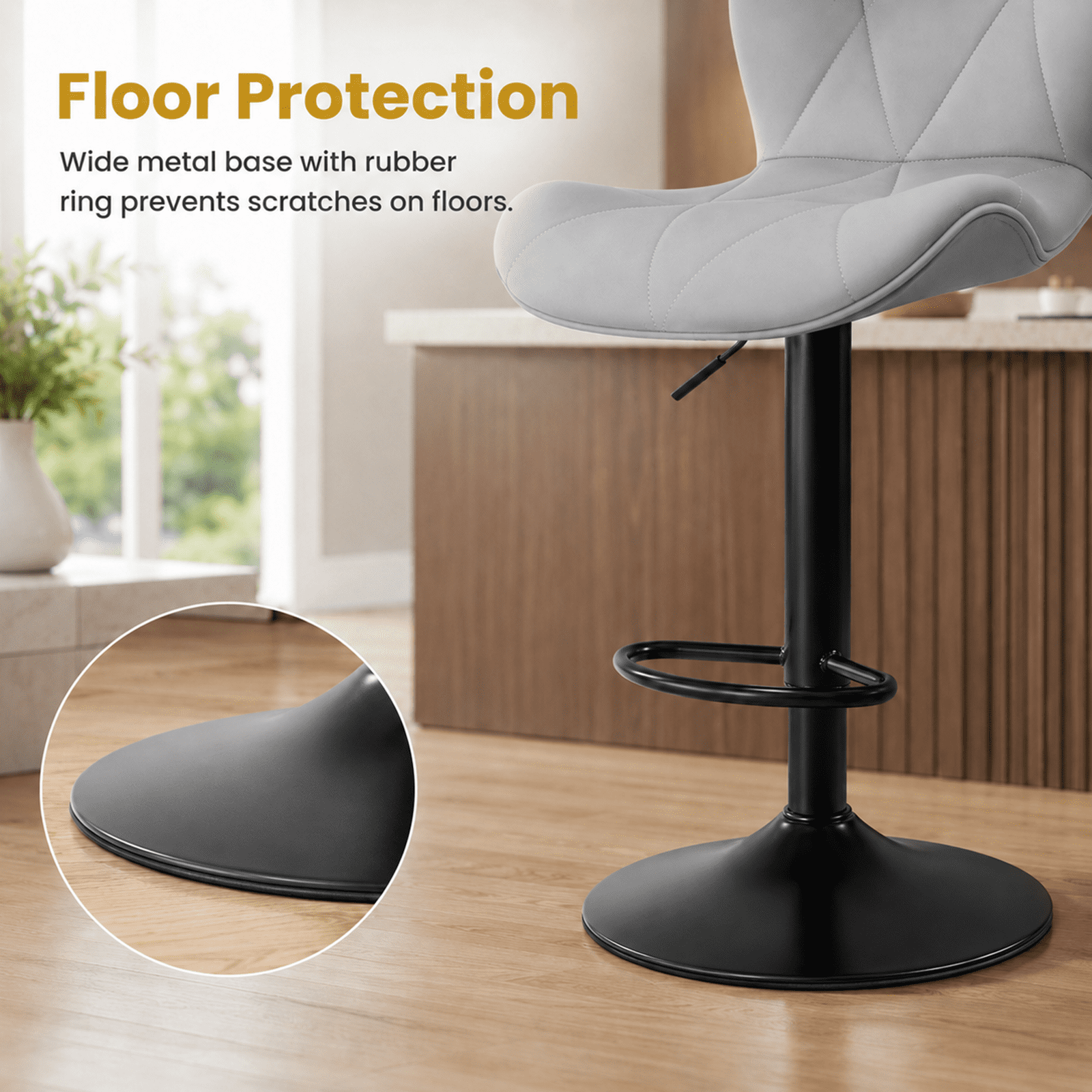 Alvantor Bar Stools Set of 2, Adjustable Swivel Barstools, Fabric Upholstered Barstools Counter Height with Backrest for Bar and Kitchen Island