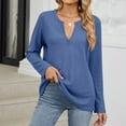 thumbnail image 4 of WCMZJ Women's V Neck Waffle Knit Shirts Long Sleeve Tunic Tops Solid T Shirts Casual Pullover Sweaters Top Blue XL, 4 of 5