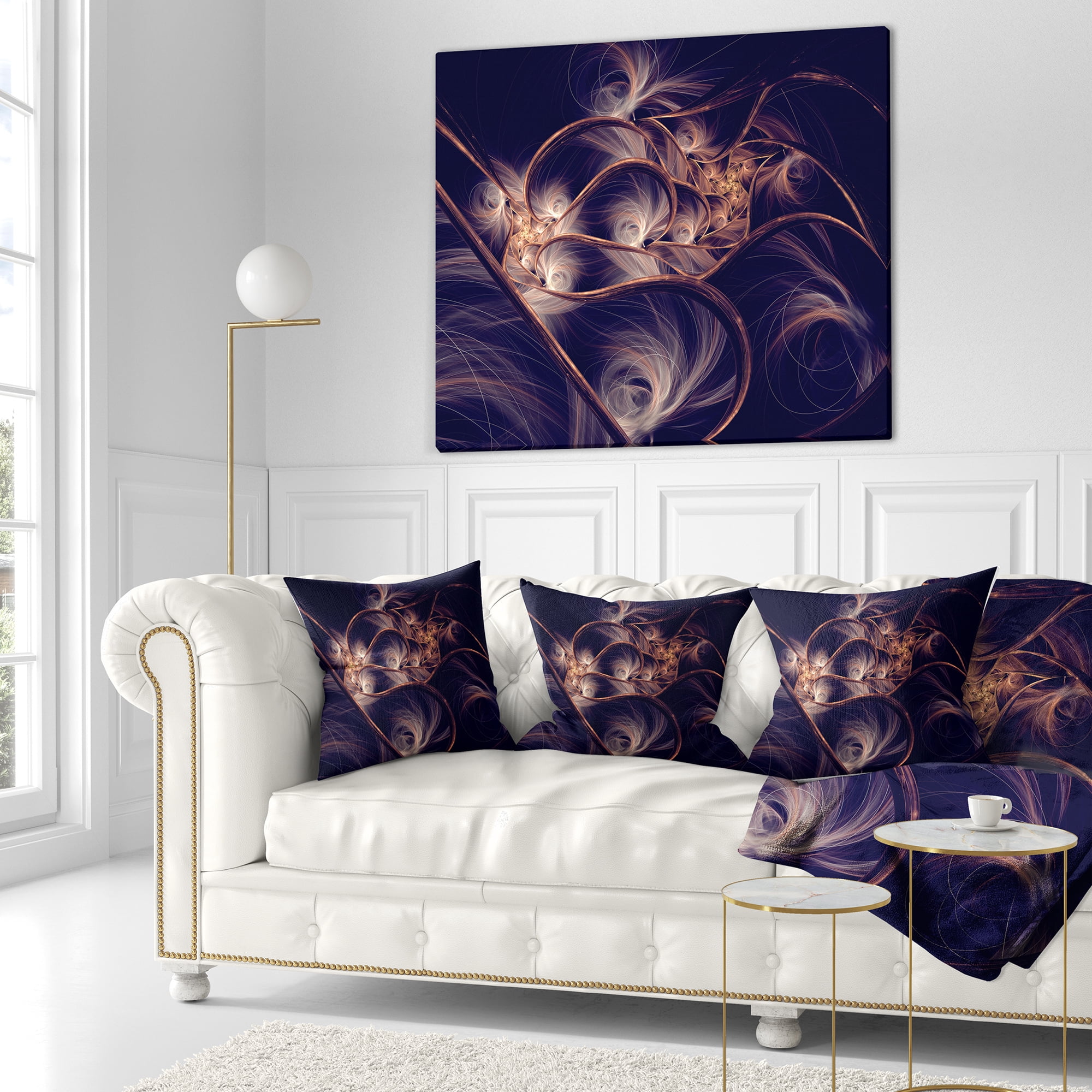 Designart Dark Gold Fractal Flower Pattern - Abstract Throw Pillow - 16x16