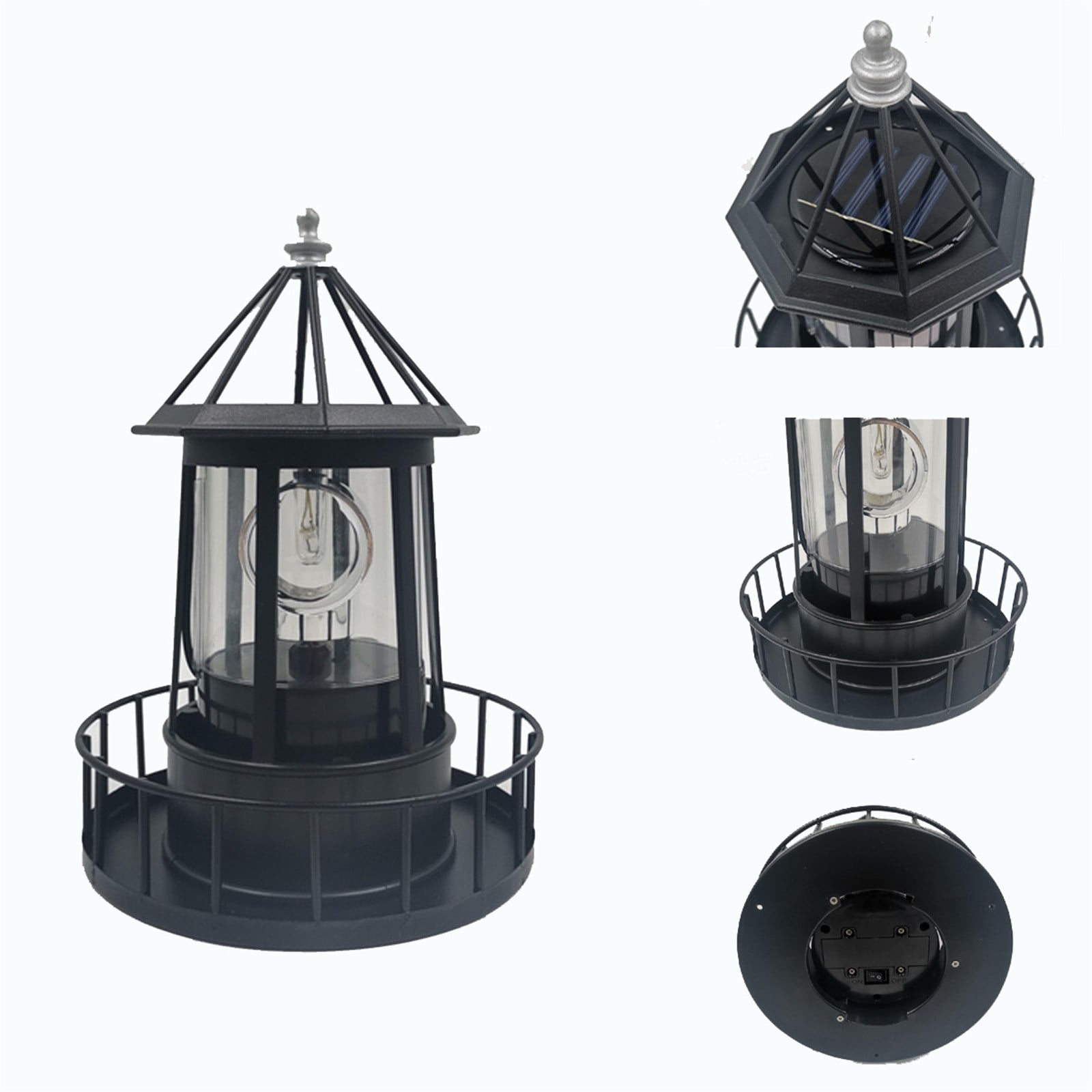 Solar Lighthouse, Rotating Outdoor Waterproof Light Beacons, 360 Degree Rotating Lamp Beacons for Lawn/Patio/Pond Decor, Red