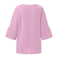 thumbnail image 4 of Top holgado de manga 3/4 con estampado floral para mujer, cuello redondo, blusa ligera de lino, túnica informal para el día a día y festivales, 4 of 5