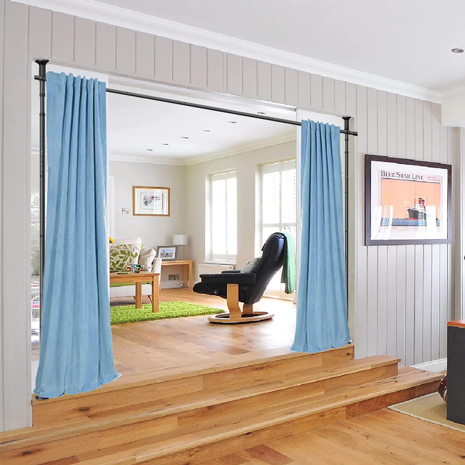AEASKIEY Room Dividers Curtain Rod No Drill, 4-10ft(H) 28-70inch(W), Adjustable Heavy Duty Floor to Ceiling Tension Rod for Room Separation, Black