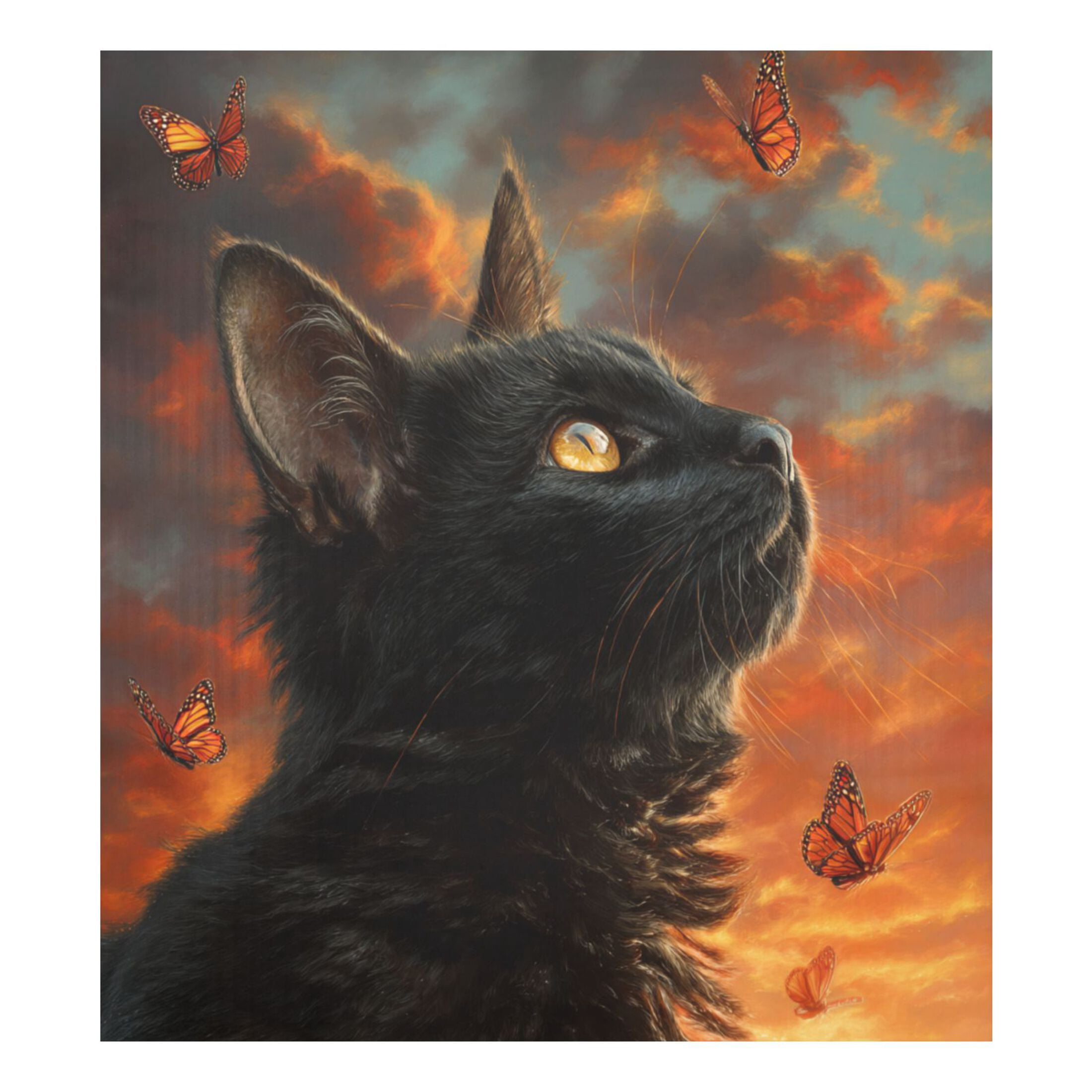 Dishwasher Magnetic Refrigerator Magnet Cover Sticker Home Decorative 23"x26" Lonely Cat and Orange Butterfly