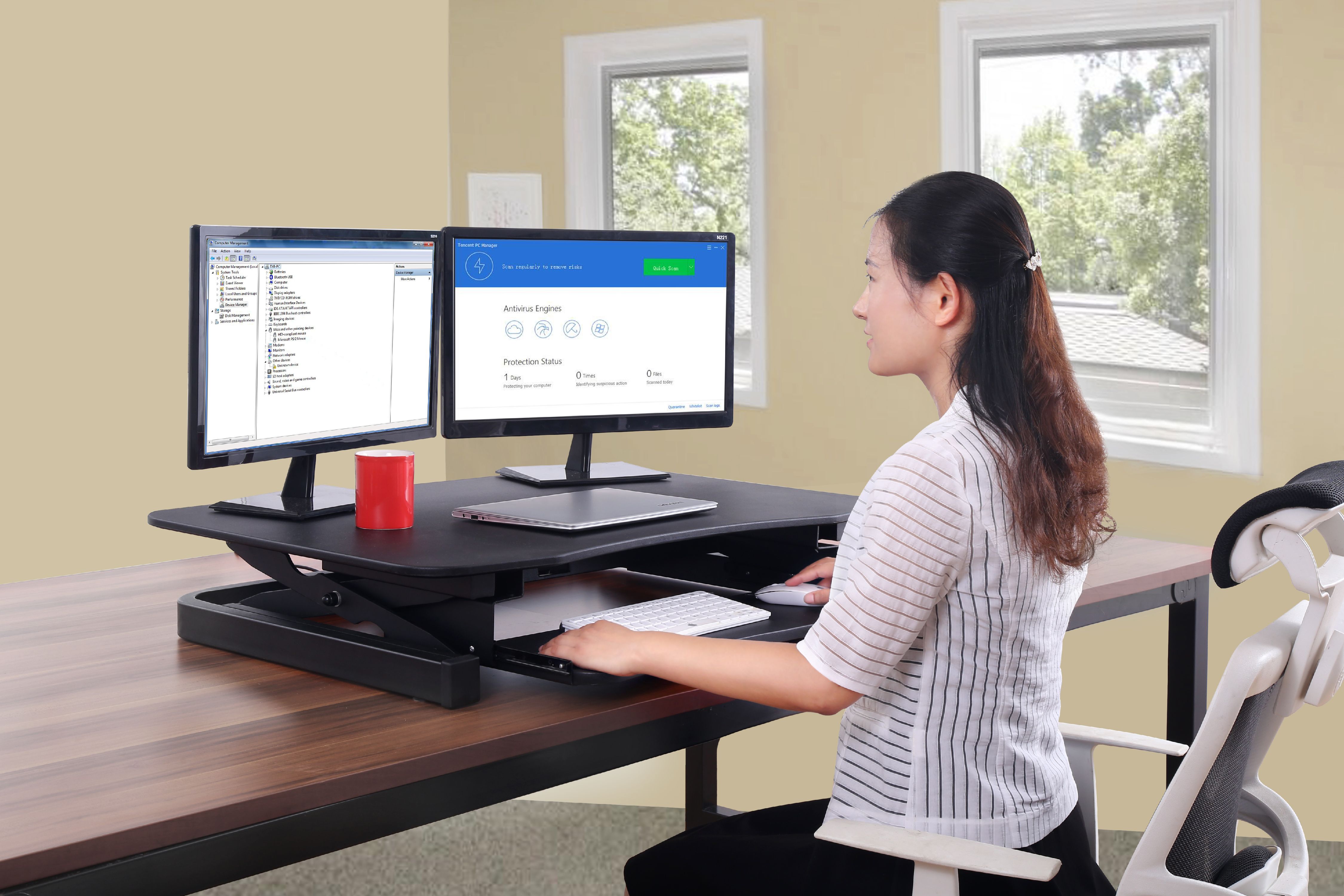 ApexDesk ZT Series Height Adjustable Sit to Stand Electric Desk Converter, 2-Tier Design with Large 36x24" Upper Work Surface and Lower Keyboard Tray Deck (Black) - image 2 of 8