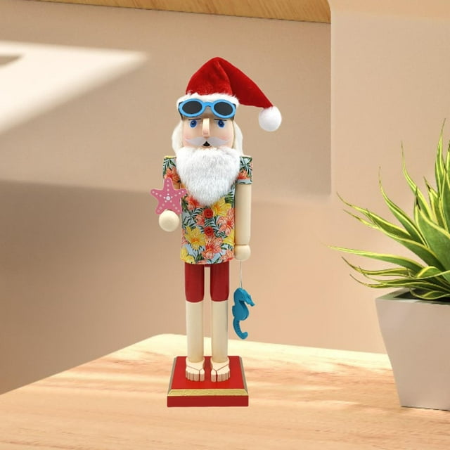 Elodie 15inch Wood Beach Santa Figure Nutcracker Puppet Toy for House Warming Party E