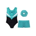 thumbnail image 4 of iiniim Kids Girls Dance Gymnastics Ballet Leotard Sparkly Rhinestones Bodysuit with Shorts Hair Band Blue Green 10, 4 of 7
