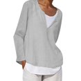 thumbnail image 2 of Lolmot Shirts for Women Solid Color V-neck Casual Loose Fitting Cotton Linen Long Sleeved Tops Blouse, 2 of 5