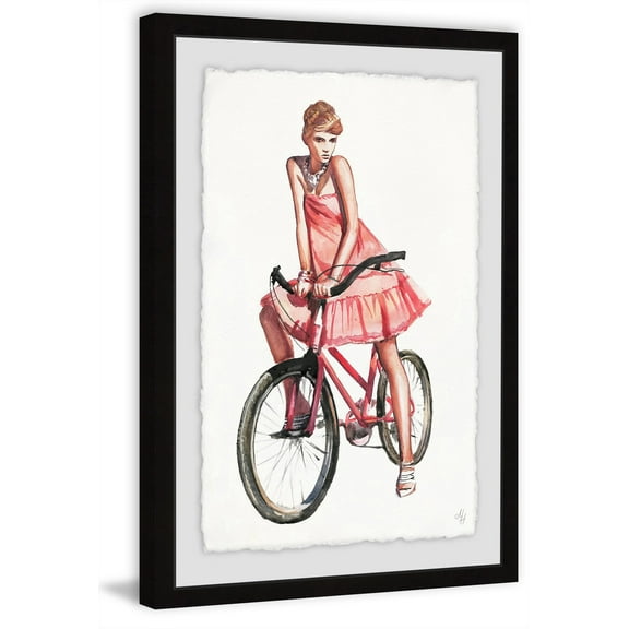 Bicycle Lady Framed Painting Art Print, 16.00" x 1.50"