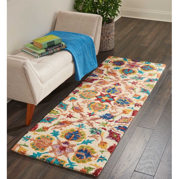 Nourison Vivid Floral Bohemian Ivory 2' x 6' Area Rug, (6' Runner)