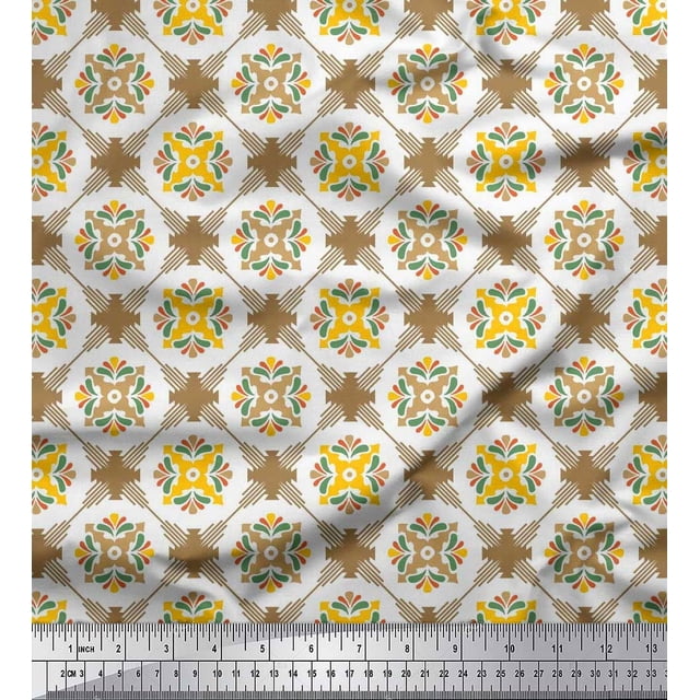 Soimoi Poly Georgette Fabric Geometric & Flower Artistic Print Sewing Fabric Yard 42 Inch Wide