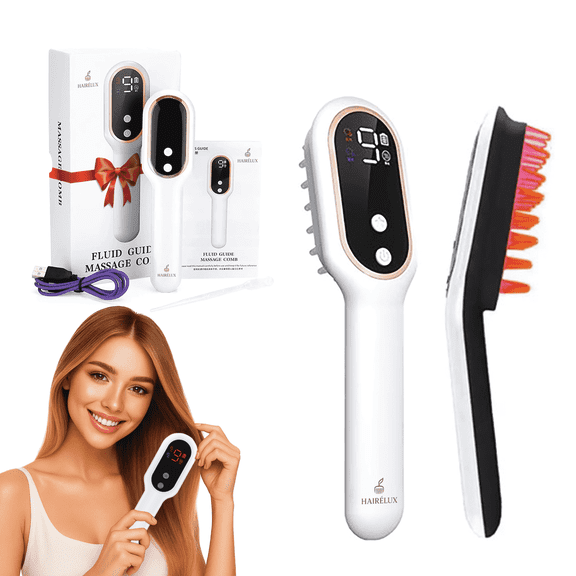 HAIRÉLUX Electric Scalp Massager Comb with LED Light, Rechargeable, Portable Hair Care Tool for Men & Women