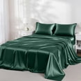 thumbnail image 2 of Yalamila Satin Sheet Set Twin Size, Green 3 Pcs, Luxury Silky Soft 3 Pieces Bed Sheet Set with Deep Pocket Fitted Sheet, Flat Sheet and Pillowcase for Hair and Skin, 2 of 10