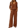 thumbnail image 5 of EaseDay Womens 2 Piece Lounge Set, Soft 3/4 Sleeve V Neck Top and Wide Leg Pants, Loose Casual Outfits with Pockets, Comfortable Matching Pajama Set, 5 of 8