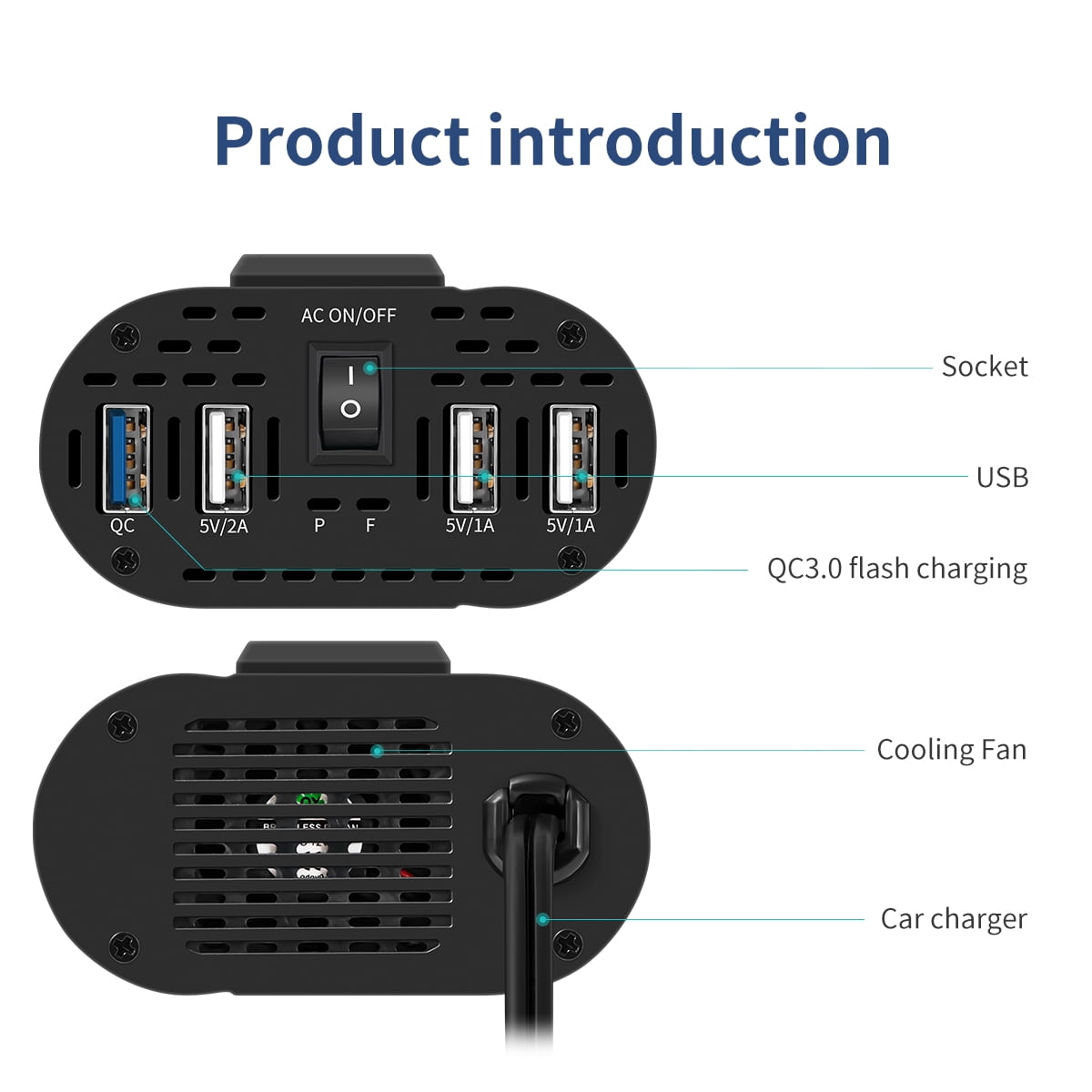 TATALIKEN 500W Car Inverter, 12V DC to 110V AC w/ 2 Outlets & 4 USB Ports, for Laptop