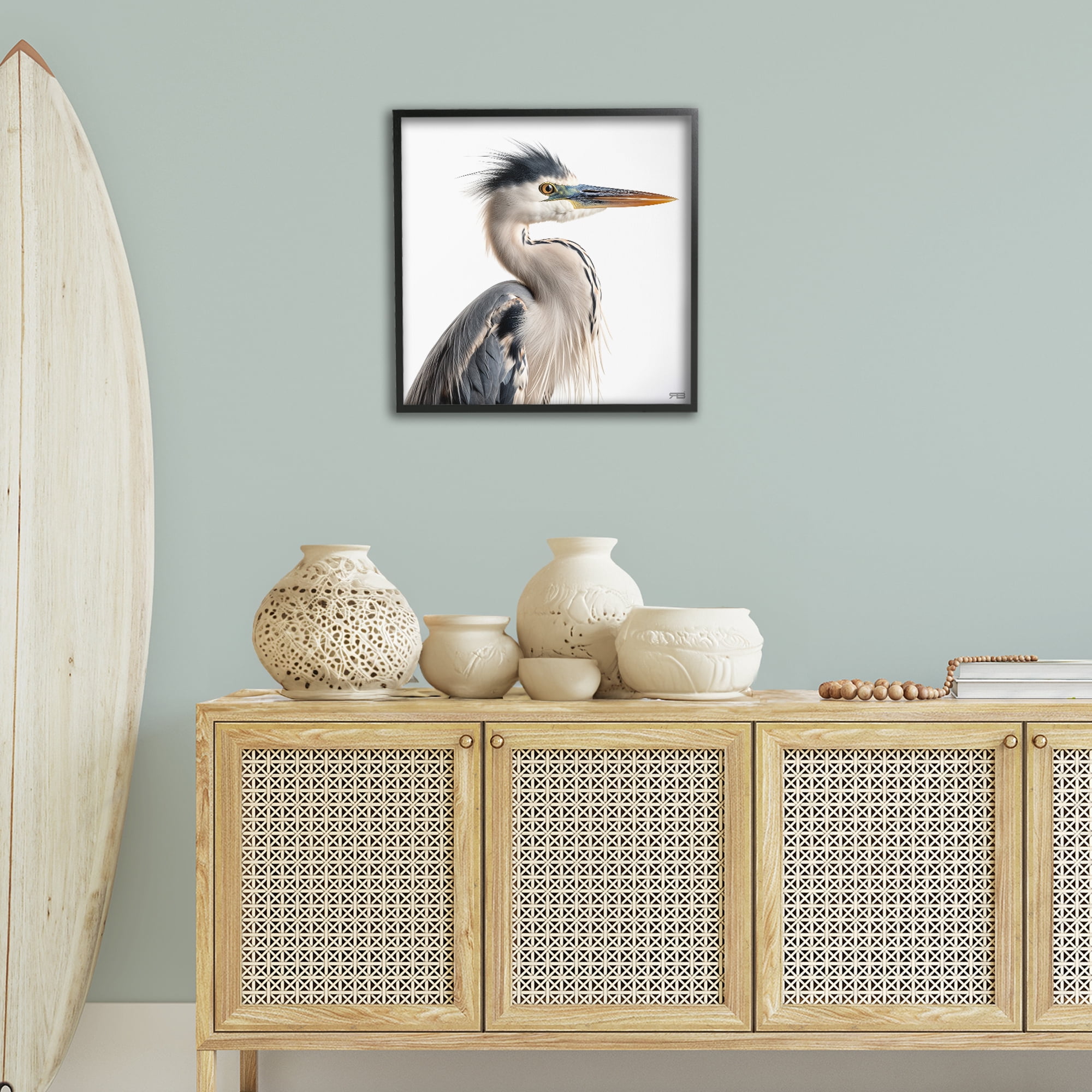 Stupell Industries Stoic Heron Looking Right Animals & Insects Painting Black Framed Art Print Wall Art, 24 x 24