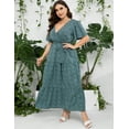 thumbnail image 6 of Plus Size Wedding Guest Maxi Dresses for Curvy Women, Summer Casual Floral Long Party Sundress with 3/4 Sleeve, 6 of 9