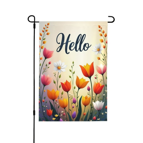 Hello Spring Summer Garden Flag 12x18 Inch Double Sided Floral Tulip Flowers Yard Flag Outdoor Home Decor