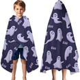 thumbnail image 3 of Dark Purple Halloween Ghosts with Boo Hooded Bath Towel，60"x35" for Ages 3 To 12 Kids, Quick Dry Lightweight Soft Microfiber Hood Beach Towel Cover Up for Kids, 3 of 7