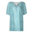 thumbnail image 4 of Women's Vintage Striped Print V Neck T-Shirt, Button Detail Short Sleeve Casual Blouse, Summer Relaxed Fit Casual Tee Top for Women Daily Wear 02-Cyan XL, 4 of 5