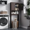 thumbnail image 3 of Over The Toilet Storage Cabinet with Open Shelf, Over Toilet Bathroom Organizer with Adjustable Shelf and Double Doors, Over The Toilet Storage Shelf Free Standing for Bathroom - Espresso, 3 of 6