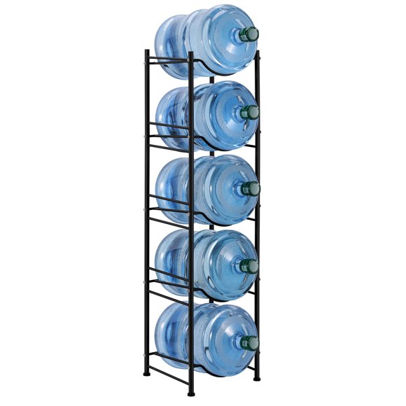 Soporte para Botellas de Agua Smusei de 5 Galones con 5 Niveles Desmontables en Negro