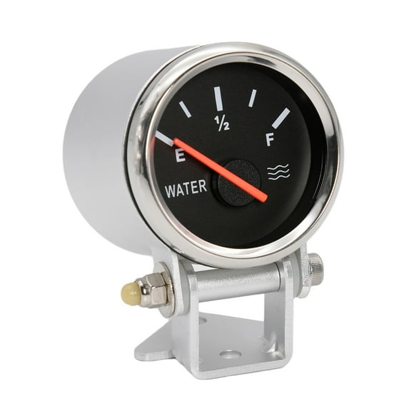 52MM Fuel Level Gauge 0-190 Ohm Oil Tank Level Indicator Meter With Silver Gauge Holder Red Backlight Water Level Meter 9-32V ,Easy Setup