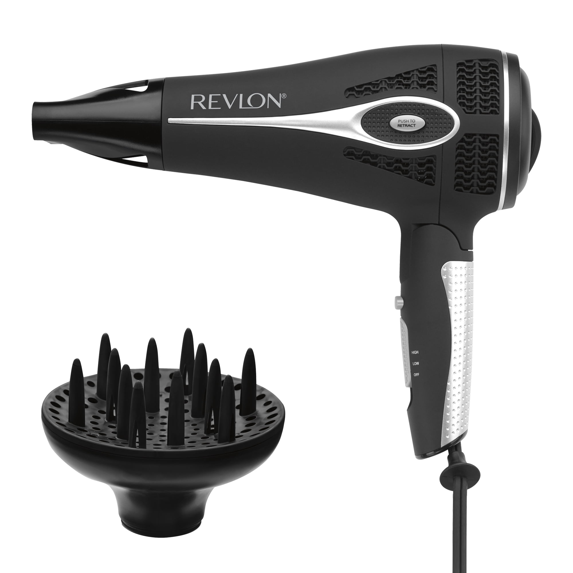 Revlon Pro Collection Style and Go Retractable Cord Folding Handle Travel  Size Ionic Hair Dryer, 1875 Watts, Black 