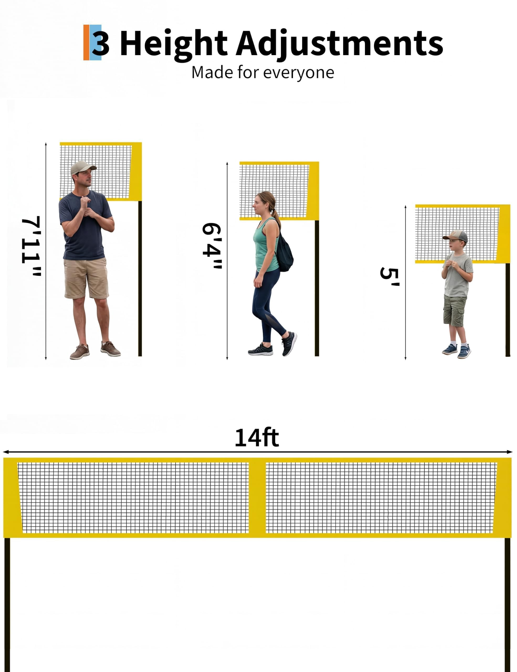 QinaQin 4-Grip Volleyball Net Set, Portable Training Net, 4.26-Meter Four-Way Adjustable Outdoor Competition Net, 3 Height Adjustment Levels