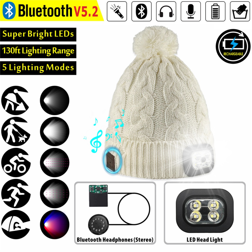 Beanie Hat with Light Unisex LED Beanie Hat with Light USB Rechargeable  Running Hat Alpine Cap Gift for Men and Women Teens