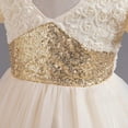 thumbnail image 4 of Dress for Big Little Girls Flower Girl Dress A-Line Midi Dress Girls Tulle Dress Children Glitter Netting Princess Dress Girl Short Sleeve Puffy Gown Dress Gold 6-7 Years, 4 of 8