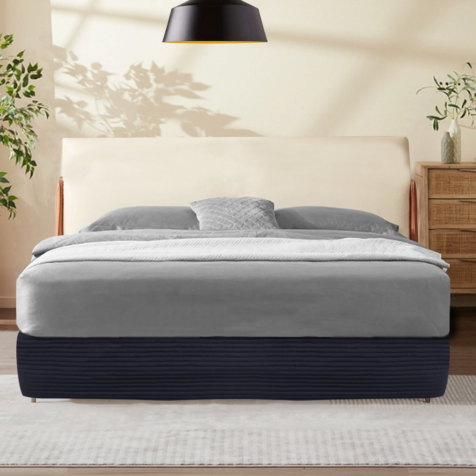 Bed Skirt with Spilt Corner 15 Inch Drop, Polyester Blended Quilted Bed Wrap,Modern Dust Ruffle, Anti-Wrinkle & Fade Resistant, Dust Proof for Bedroom