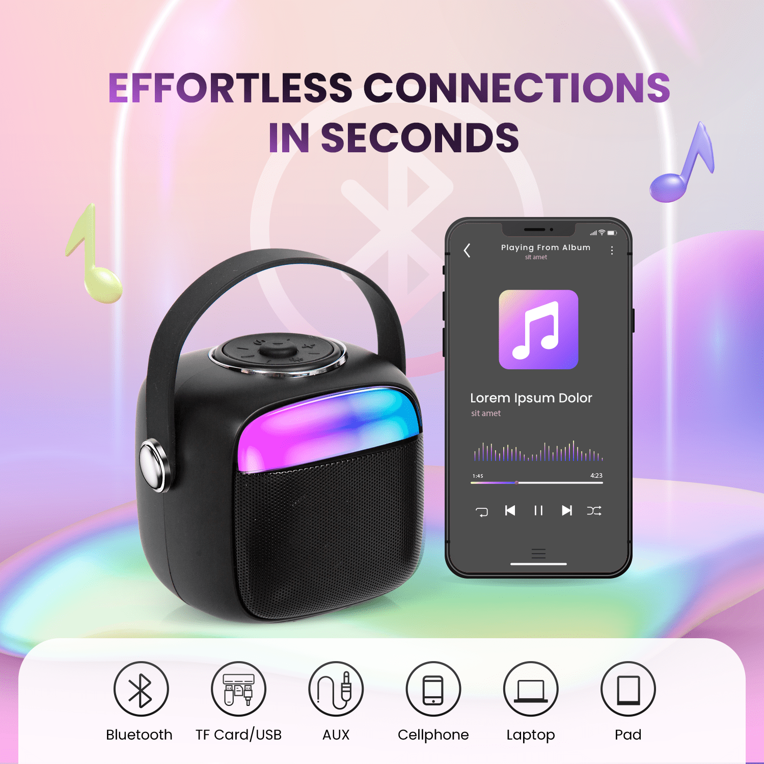 VIVISTAR Karaoke Machine for Kids Portable Bluetooth Speaker with 2 Wireless Microphones Mini Karaoke Speaker with LED Lights Birthday Gifts for Adults Girls Boys Family Home Party Outdoor (Black)